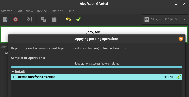 GParted Operation Successful